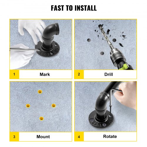 VEVOR Pasamanos Escalera 90 cm Pasamanos de Pared Acero al Carbono Acabado Mate Carga de 200 kg Pasamanos Estilo Industrial Pasamanos Montaje en Pared con Kit Completo Negro para Interior y Exterior