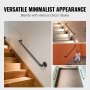 Pasamanos de escalera de tubo VEVOR en varios entornos de escaleras que muestran un diseño minimalista