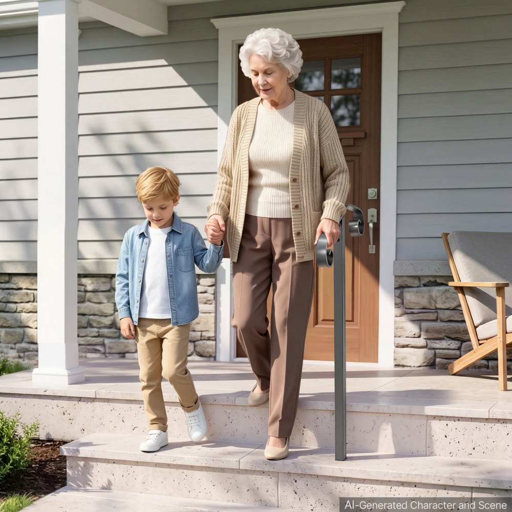 VEVOR Barandilla de Escalera 1-2 Peldaños, 1 Poste, Acero al Carbono Gris, Pasamanos de Escalera para Exterior, Carga 100 kg, con Herrajes de Instalación Incluidos para Hormigón, Porches y Terrazas