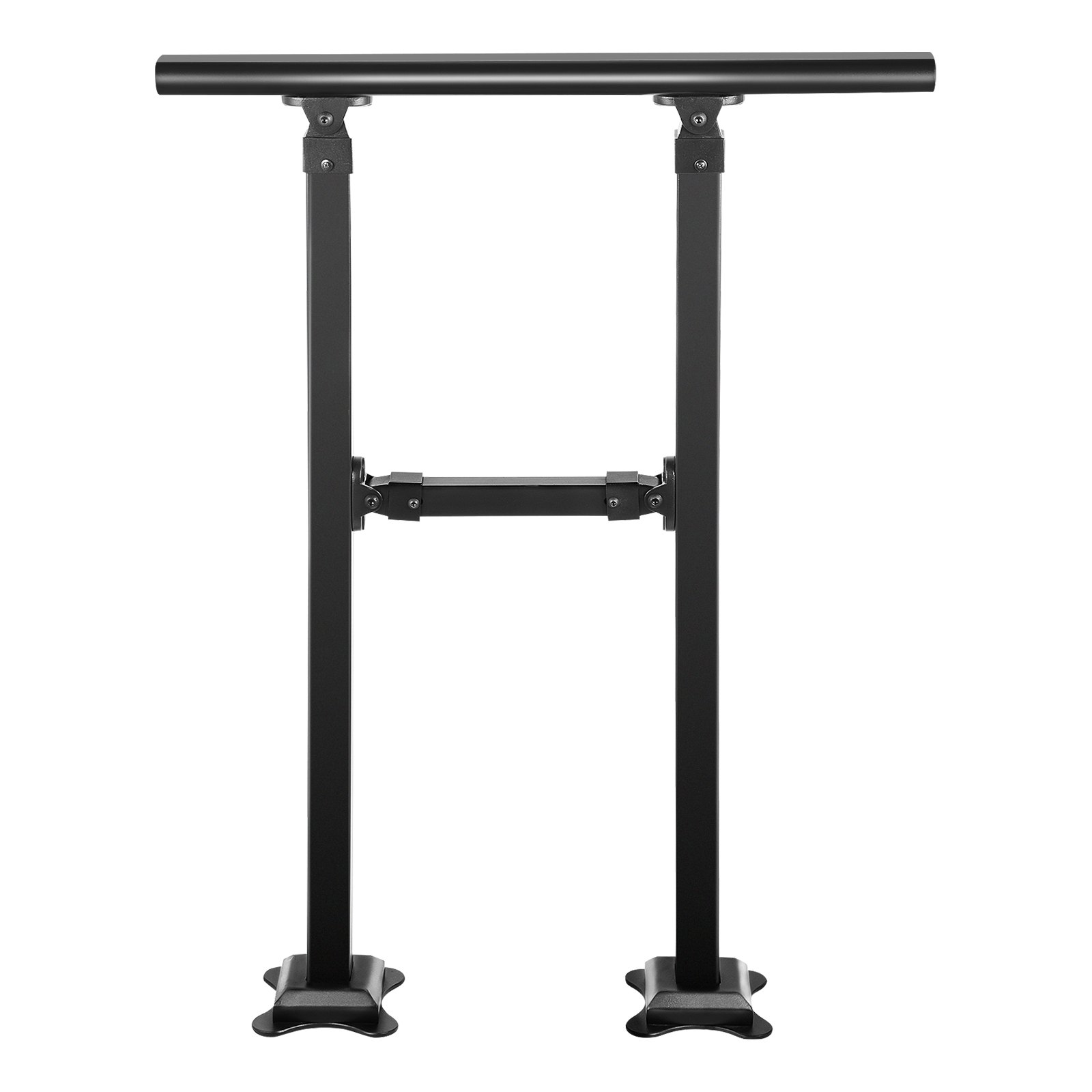 Barandilla de escalera exterior VEVOR negra con postes dobles y barra horizontal superior.
