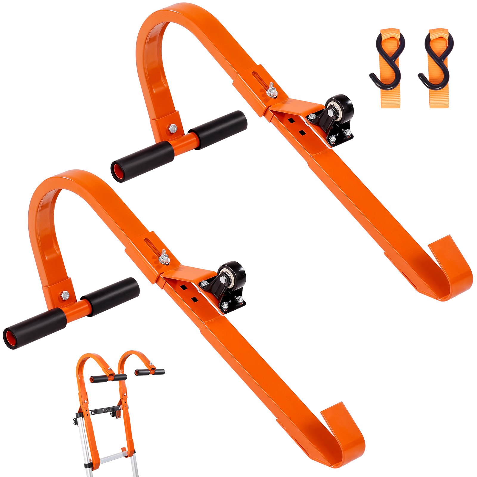 VEVOR Gancho para escalera de techo, paquete de 2 con rueda, estabilizador de escalera de acero resistente, extensión de caballete de techo con barra en T de goma para prevención de daños, capacidad de peso de 500 lb, acceso rápido y fácil a techos empinados
