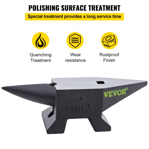 VEVOR Yunque de Acero 10kg Yunque de Cuerno con 2 Agujeros Redondo y Cuadrado 55HRC Yunque de Doble Cuerno Cuerno de Yunque 355 x 110 mm Yunque de Trabajo Yunque de Cuerno para Hacer Joyas Acero Duro