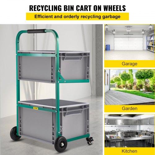 VEVOR Contenedores de Reciclaje Capacidad de 220lbs Carro de Reciclaje 58x40x110cm Marco de Servicio Pesado Papeleras de Reciclaje con 4 Ruedas de Reciclaje