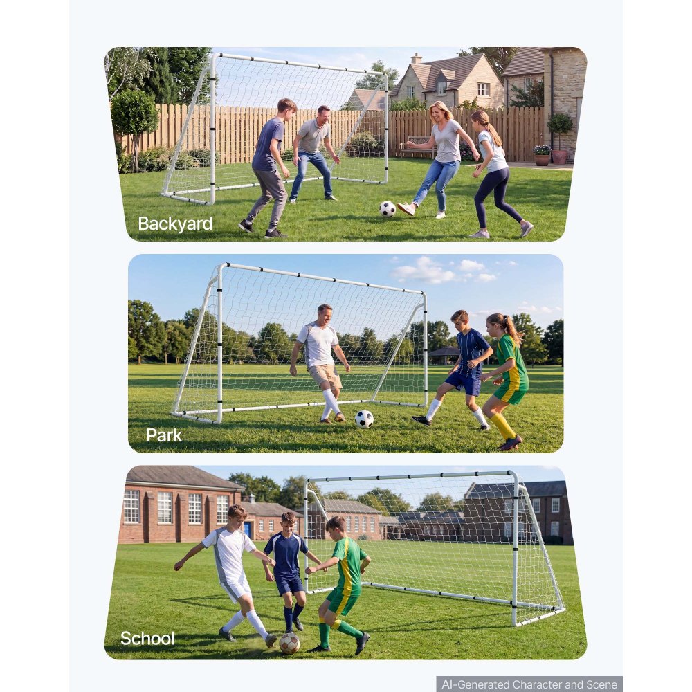 VEVOR Portería de Fútbol de 3,66 x 1,83 m, con Tubos de Hierro y Red de PE, Estructura Robusta y Estable, con Estacas para Suelo y Correas, para Entrenamiento al Aire Libre, para Jóvenes y Adultos