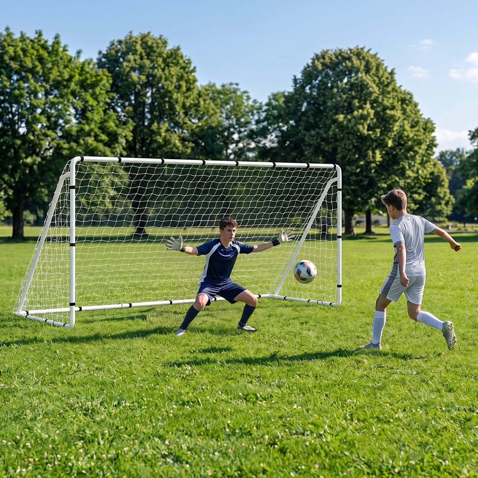 VEVOR Portería de Fútbol de 3,66 x 1,83 m, con Tubos de Hierro y Red de PE, Estructura Robusta y Estable, con Estacas para Suelo y Correas, para Entrenamiento al Aire Libre, para Jóvenes y Adultos