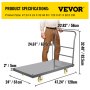 VEVOR Camión de Plataforma Rodante con Ruedas 47,24x24x32,48Pulgadas, Camión de Panel Gris, Carro de Plataforma Acero Q235 y PU, para Garaje, Sótano, Oficina y Almacén, con Capacidad de Carga de 907kg