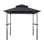 VEVOR Grill Gazebo, 2.43 x 1.5 m Reinforced Outdoor BBQ Gazebo with Double-Tiered Roof, Powder-Coated Steel Patio Grill Shelter with 2 Side Shelves & 8 Hooks, Grilling Canopy for Patio Backyard Garden