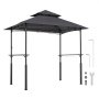VEVOR Grill Gazebo, 2.43 x 1.5 m Reinforced Outdoor BBQ Gazebo with Double-Tiered Roof, Powder-Coated Steel Patio Grill Shelter with 2 Side Shelves & 8 Hooks, Grilling Canopy for Patio Backyard Garden