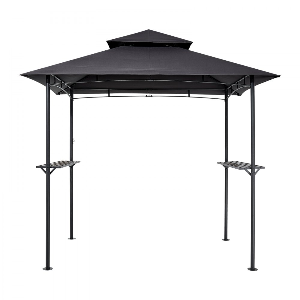 VEVOR Gazebo para Barbacoa, Refugio de Acero para Barbacoa con Recubrimiento en Polvo 243 x 150 x 250 cm con Techo de 2 Niveles, 2 Estantes Laterales y 8 Ganchos para Patio, Jardín, Exterior