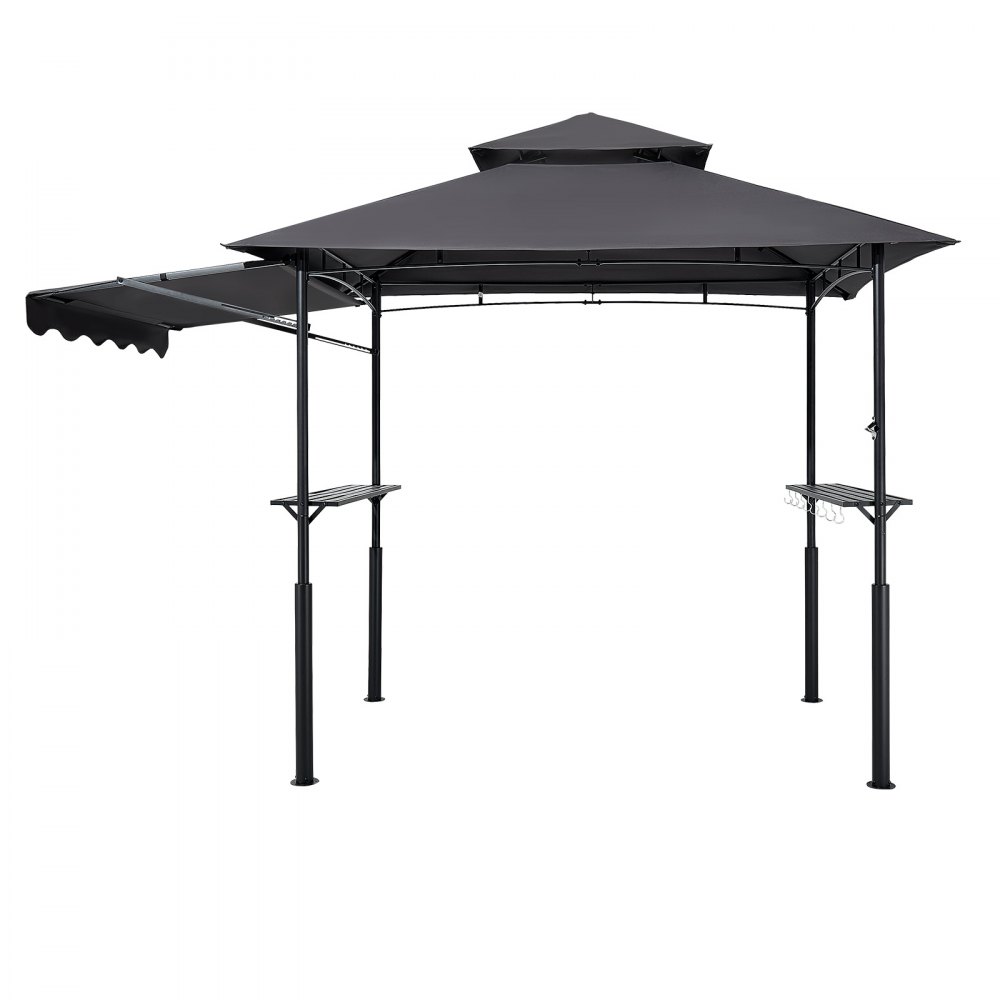 VEVOR Gazebo para Barbacoa, Refugio Reforzado para Barbacoa con Recubrimiento en Polvo 243 x 150 x 250 cm con Techo de 2 Niveles, 2 Estantes Laterales, Ganchos y Toldo Adicional para Patio, Jardín