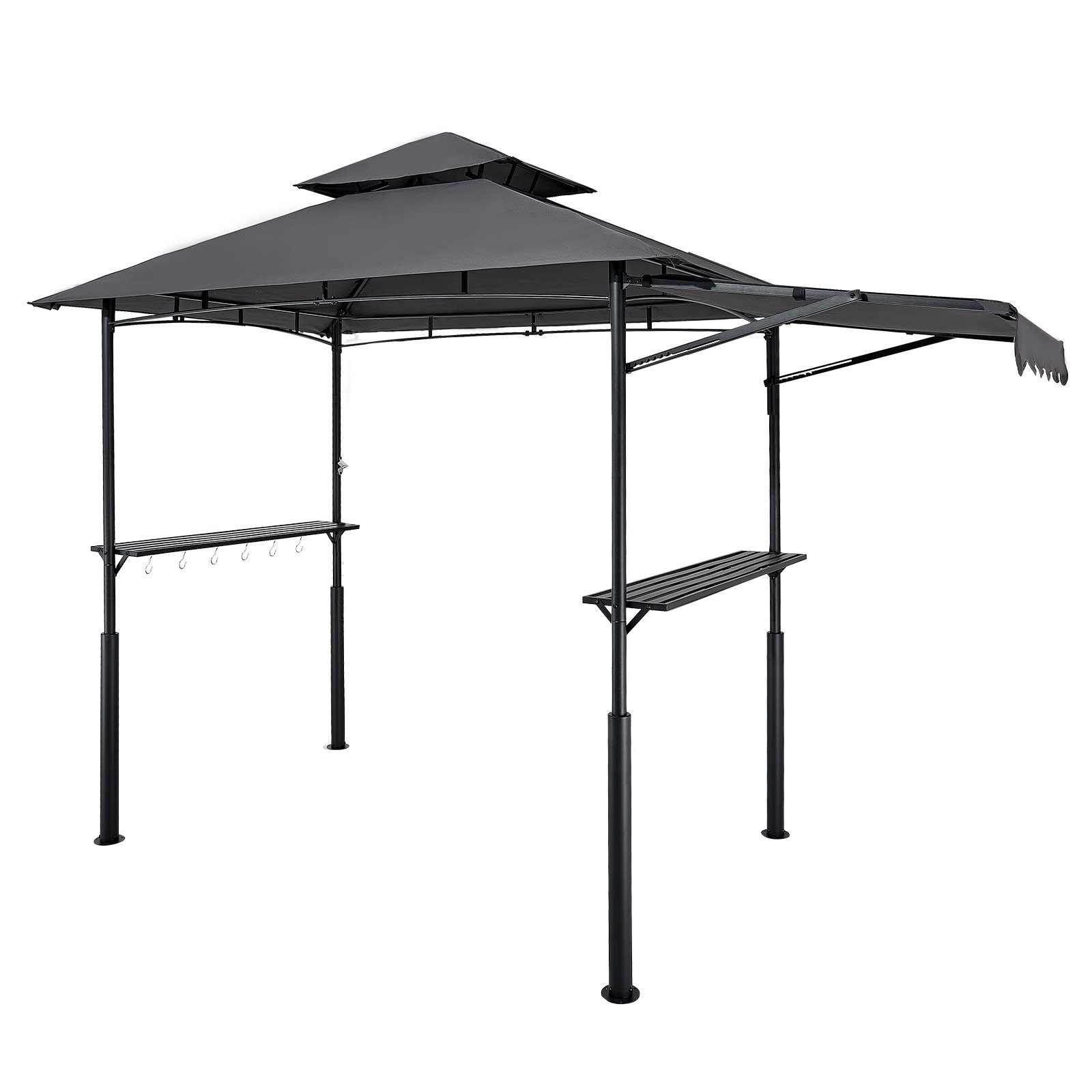 VEVOR Gazebo para Barbacoa, Refugio Reforzado para Barbacoa con Recubrimiento en Polvo 243 x 150 x 250 cm con Techo de 2 Niveles, 2 Estantes Laterales, Ganchos y Toldo Adicional para Patio, Jardín