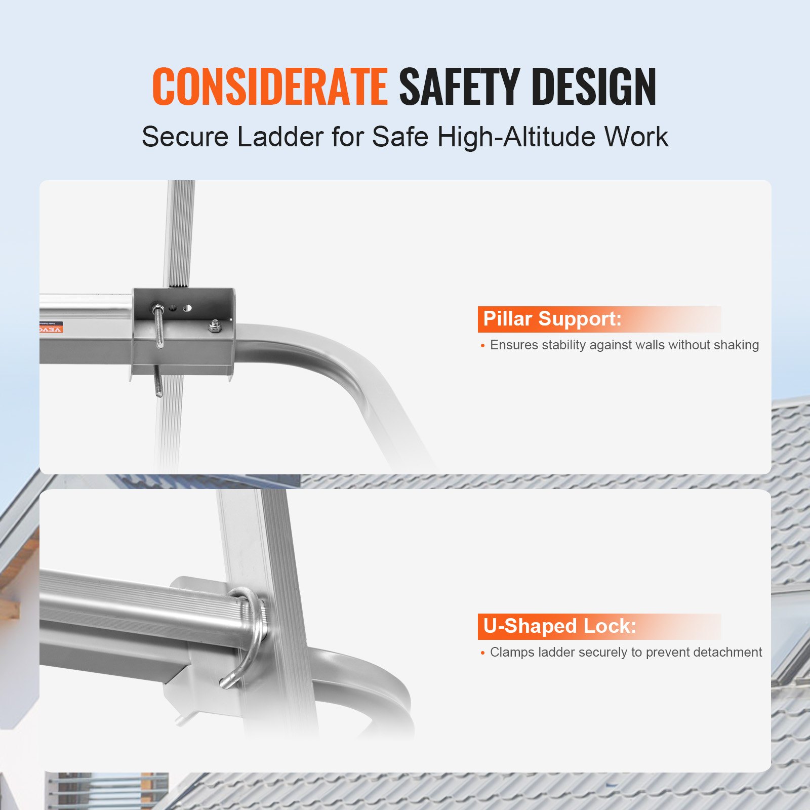 VEVOR Estabilizador de Escalera Separador de Escalera Extensible Accesorios de Escalera de Pared Servicio Pesado para Canalones de Techo Amplia Adaptabilidad con Pies de Goma Antideslizantes