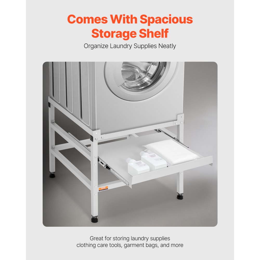 VEVOR Soporte para lavadora de 640 x 635 mm Pedestal para Lavadora de Acero al Carbono Capacidad de Carga de 136 kg Base de Pedestal para Lavadora y Secadora con Bandeja para Levantar Lavadoras