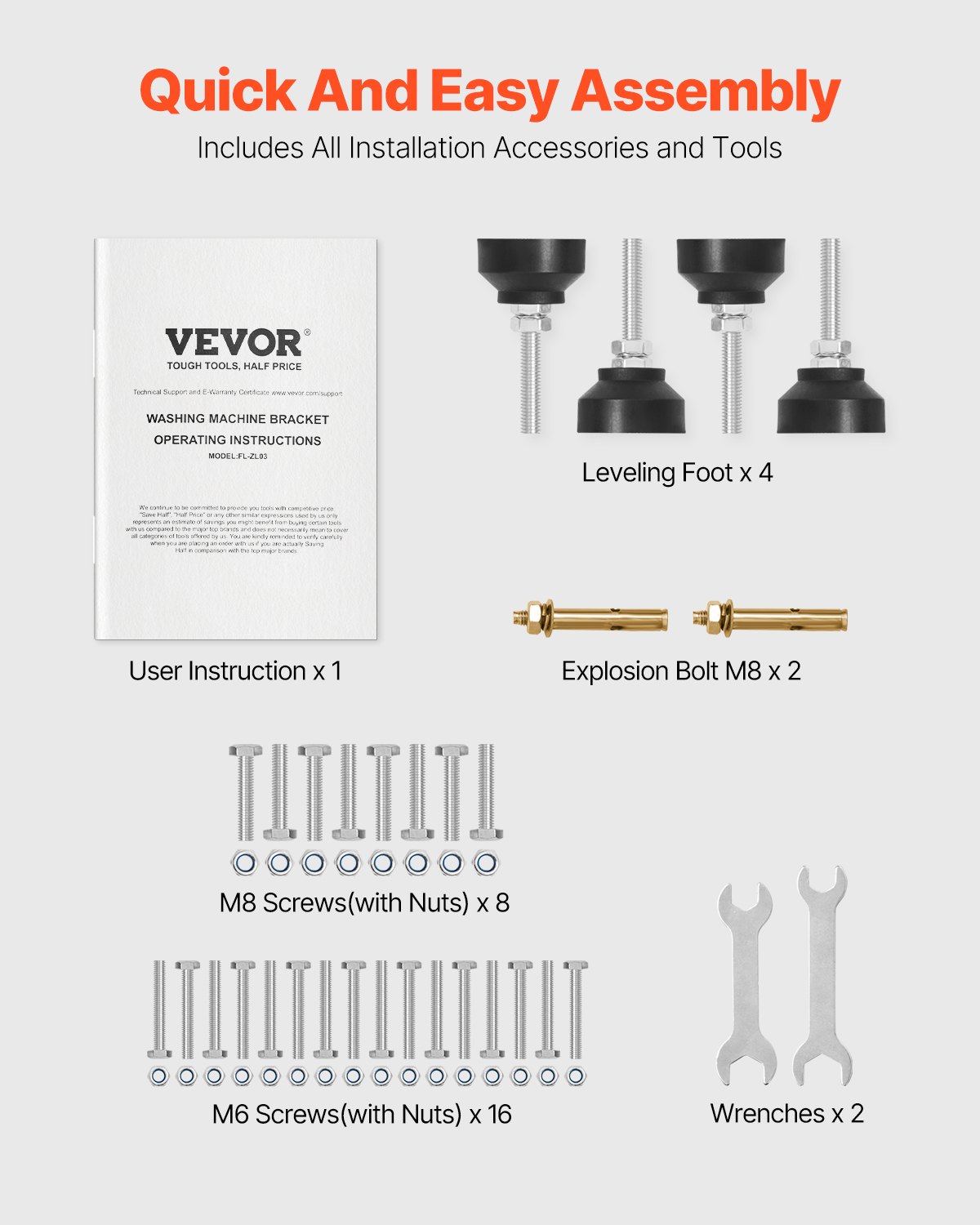 VEVOR Soporte para lavadora de 640 x 635 mm Pedestal para Lavadora de Acero al Carbono Capacidad de Carga de 136 kg Base de Pedestal para Lavadora y Secadora con Bandeja para Levantar Lavadoras