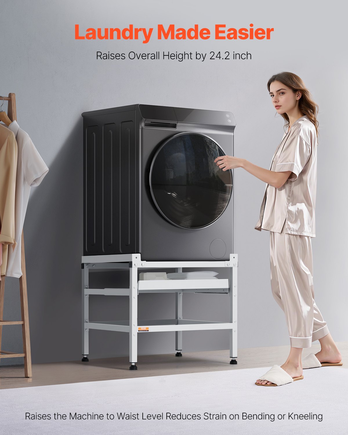 VEVOR Soporte para lavadora de 640 x 635 mm Pedestal para Lavadora de Acero al Carbono Capacidad de Carga de 136 kg Base de Pedestal para Lavadora y Secadora con Bandeja para Levantar Lavadoras