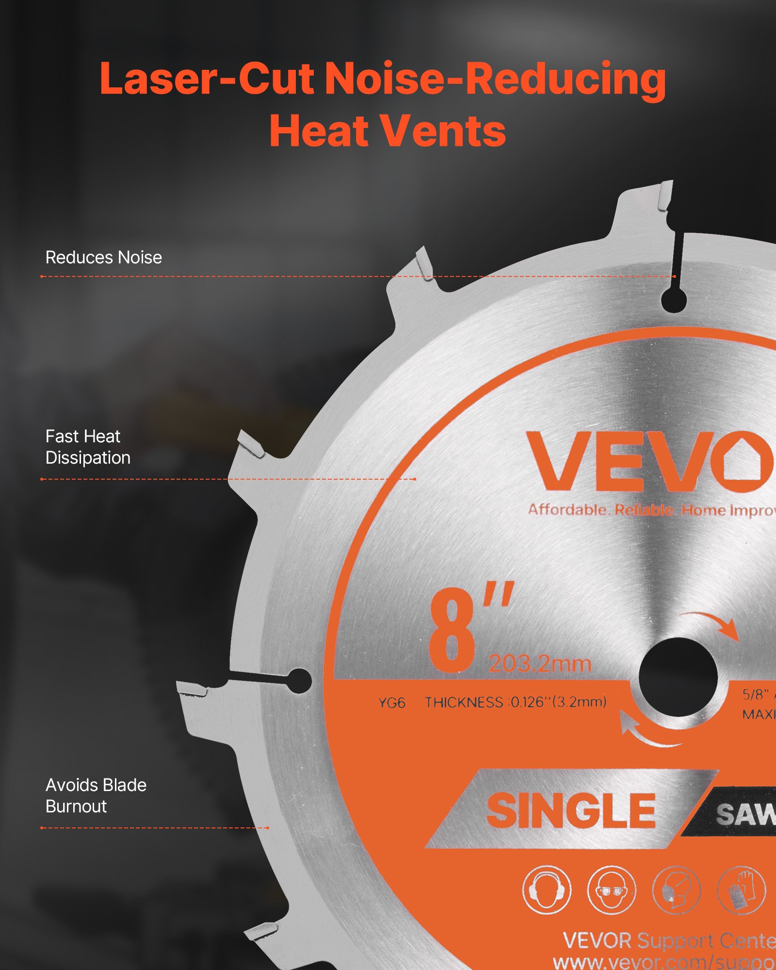 VEVOR Dado Blade Set, 203 mm Diameter, 12 Sharp Alloy Teeth, 15.875 mm Arbor, Fine Finish, Stacking Dado Blades with Chippers and Shims, Noise-Reducing Heat Vents, for Cutting Plywood, OSB, Hardwood
