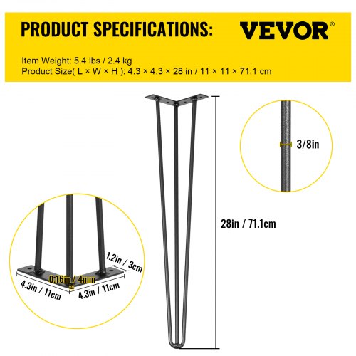 Juego De 4 Patas Para Mesa VERDU - Acero De Alta Resistencia, Altura 710 Mm, Regulables Hasta 10 Mm (Blanco)