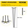 VEVOR Hairpin Table Leg 30 Inch 76.2 cm, Metal Table Legs Black 4 Pieces, Hairpin Leg Carbon Steel with 4 Rubber Floor Feet, Hairpin Table Legs 3 Posts, Adjustable Replaceable Furniture Feet DIY
