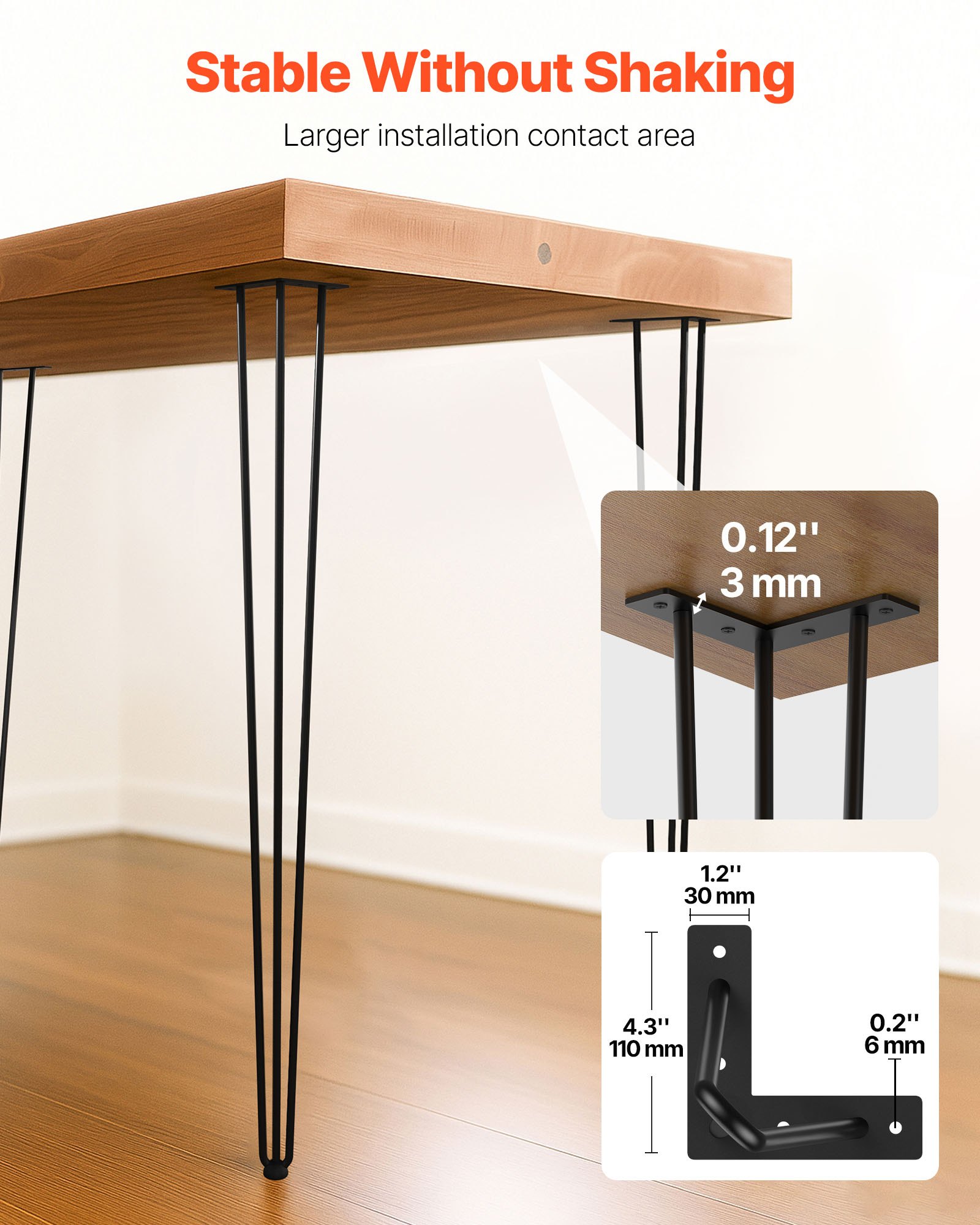 VEVOR Patas para Mesas de Acero al Carbono, Conjunto de Patas de Mesa de Altura de Pata 50,8 cm, Patas para Muebles con 4 Pies de Goma, Patas Mesa con Capacidad de Carga 100 kg para Mesas Auxiliares