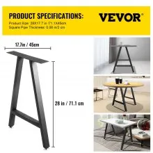 VEVOR Patas de mesa 2 unidades Patas de mesa para muebles 71,1 x 45cm Patas para escritorio Acero Patas Mesa Industrial Carga 800 Libras Patas Mesa