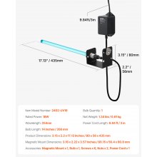 VEVOR Purificador de Aire HVAC 18 W Luz Ultravioleta UVC 80 x 56 x 435 mm Negro