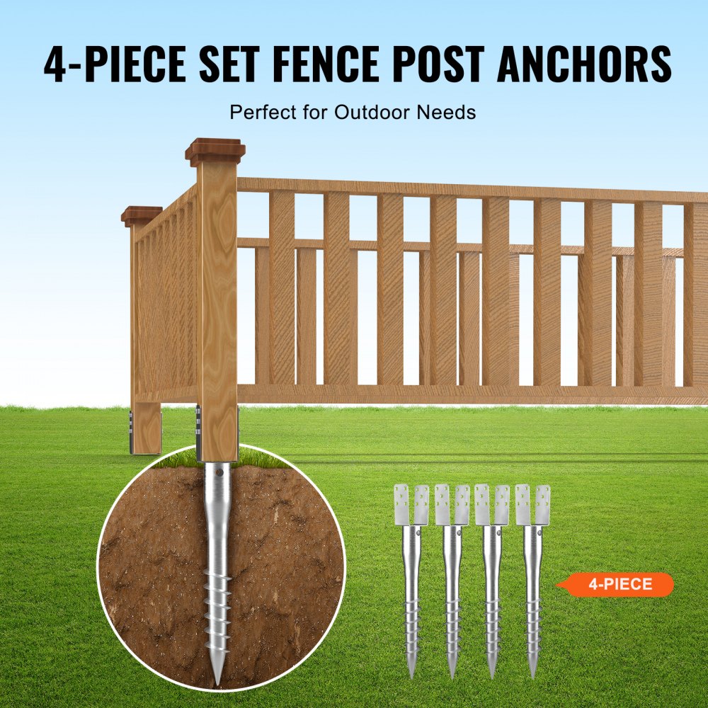 VEVOR U-Post Anchors, 4-Pack, 100 x 70 x 700 mm, DIY Screw-in Post Anchors including 6 Tie Rods and a Reinforcing Bar, U-shaped Post Holder Ideal for Mailbox Posts and Fence Posts