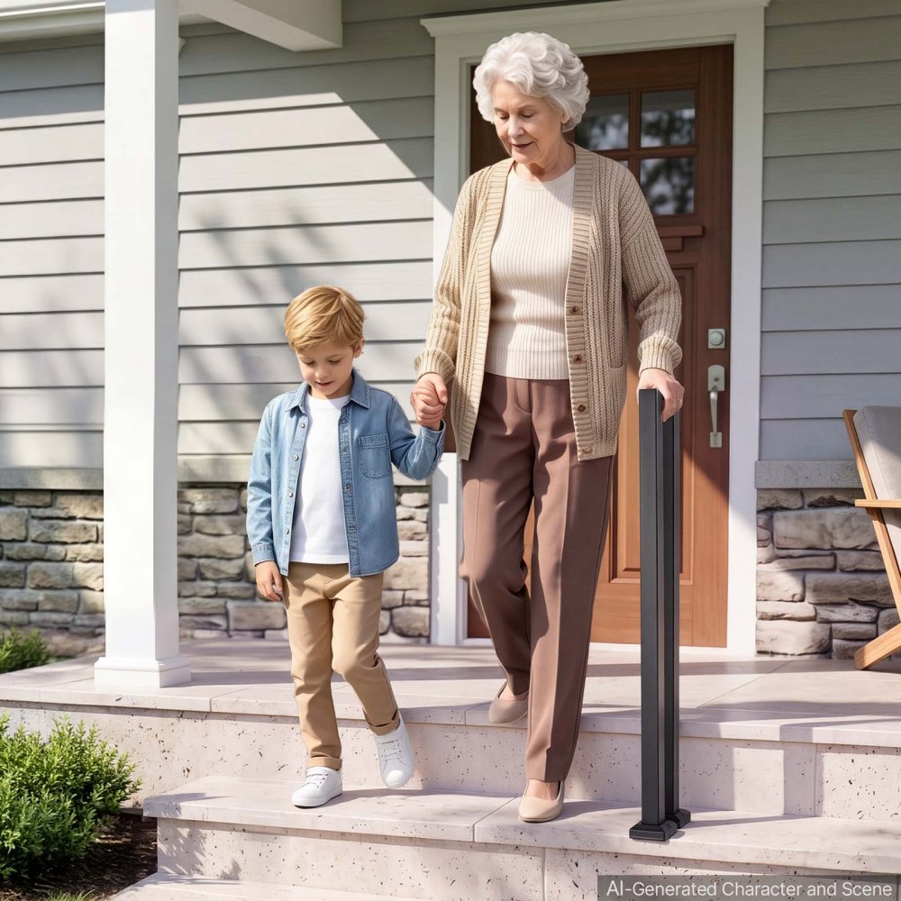 VEVOR Barandilla de Escalera 1 Peldaño, Forma de U, Acero al Carbono Negro, Pasamanos de Escalera para Exterior, con Cubiertas Decorativas y Kit de Montaje Incluido para Hormigón, Porches y Terrazas