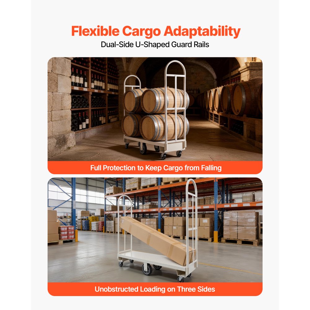 VEVOR Carro Plataforma Plegable 1525 x 410 mm, Carretilla de Transporte Carga de 907,18 kg, Carrito Portaequipajes con Plataforma con Seis Ruedas y Dos Asas, para Tareas Domésticas, Almacén, Mudanza