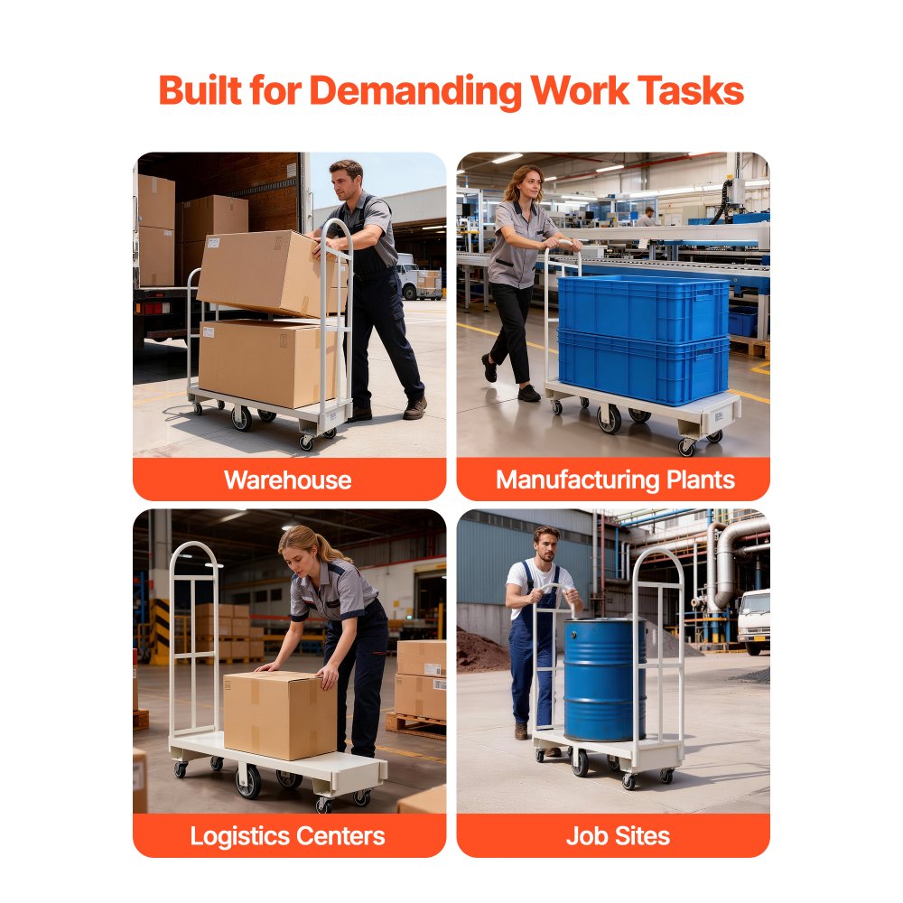 VEVOR Carro Plataforma Plegable 1525 x 410 mm, Carretilla de Transporte Carga de 907,18 kg, Carrito Portaequipajes con Plataforma con Seis Ruedas y Dos Asas, para Tareas Domésticas, Almacén, Mudanza