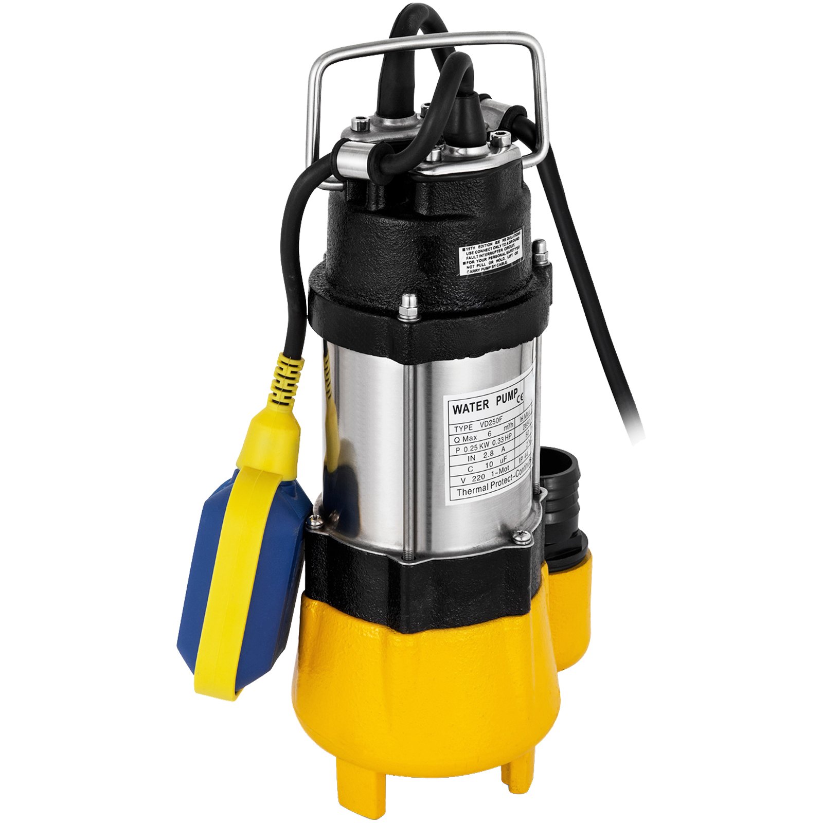 250w Bomba De Aguas Sucias Sumergible 8000l/h Interruptor Flotante Sewage Pump