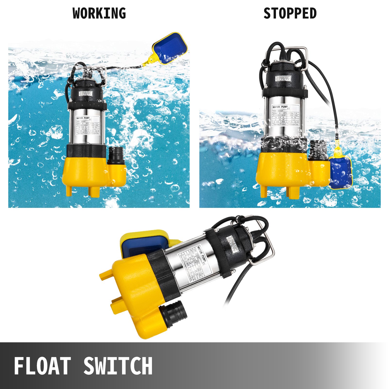 250w Bomba De Aguas Sucias Sumergible 8000l/h Interruptor Flotante Sewage Pump