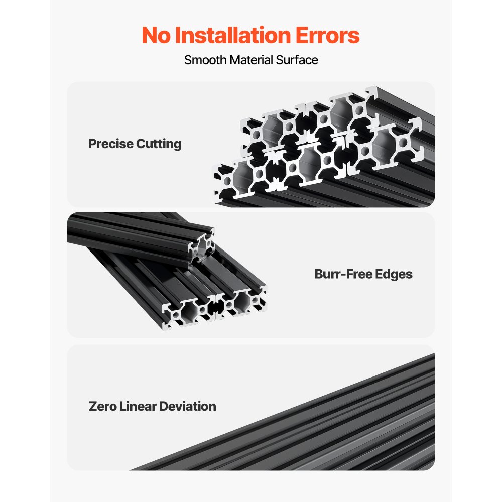 VEVOR Perfil de Extrusión de Aluminio 2040 Ranura en V Estándar Europeo, Carril Lineal de Extrusión 2000 mm, Perfil de Aluminio para Marcos de Impresoras 3D, Bancos de Trabajo CNC, 5 Piezas, Negro