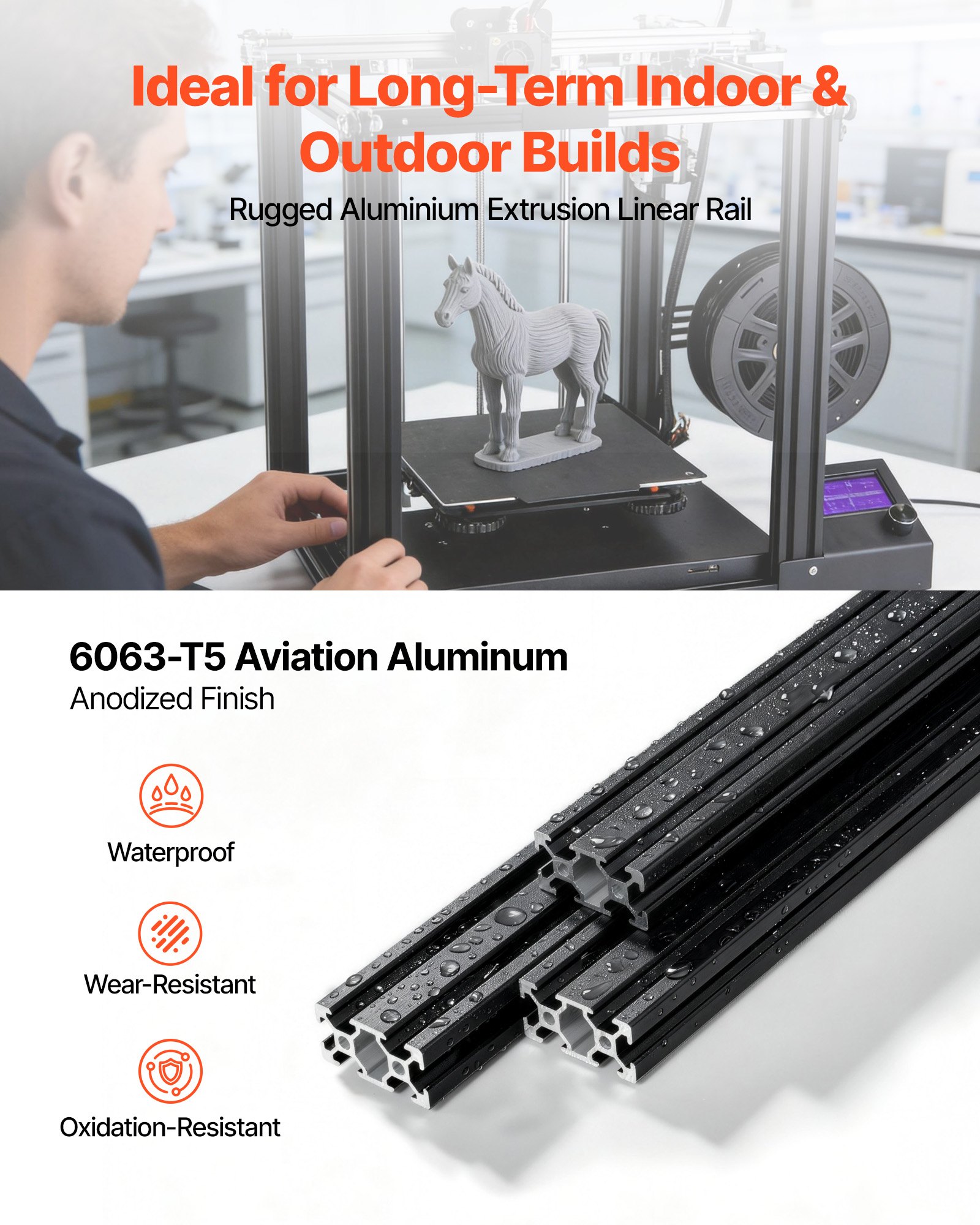 VEVOR Perfil de Extrusión de Aluminio 2040 Ranura en V Estándar Europeo, Carril Lineal de Extrusión 2000 mm, Perfil de Aluminio para Marcos de Impresoras 3D, Bancos de Trabajo CNC, 5 Piezas, Negro