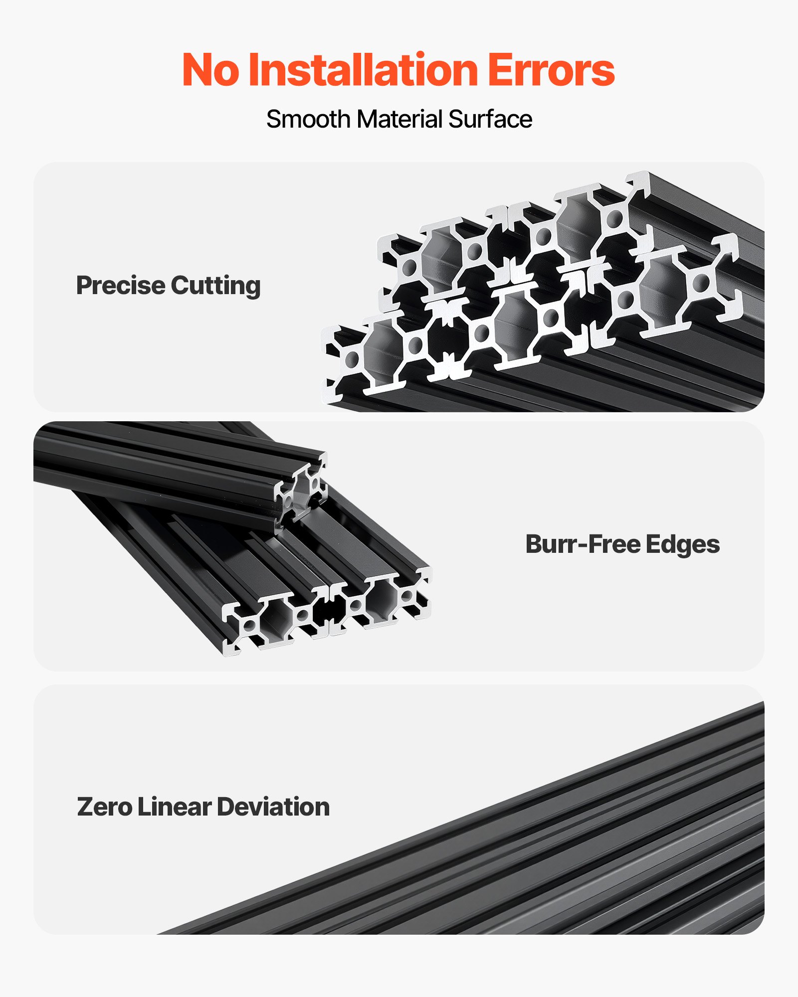 VEVOR Perfil de Extrusión de Aluminio 2040 Ranura en V Estándar Europeo, Carril Lineal de Extrusión 2000 mm, Perfil de Aluminio para Marcos de Impresoras 3D, Bancos de Trabajo CNC, 5 Piezas, Negro