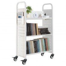VEVOR Carro para Libros de 3 Niveles Estantería de Libros con Ruedas 77 x 38 x 122 cm Estante de Almacenamiento en Forma de V Carro Rodante para Biblioteca, Librería, Oficina, Escuela, Blanco