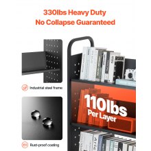 VEVOR Carro para Libros de 3 Niveles Estantería de Libros con Ruedas 77 x 38 x 122 cm Estante de Almacenamiento en Forma de V Carro Rodante para Biblioteca, Librería, Oficina, Escuela, Negro