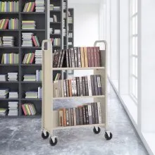 VEVOR Carro para Libros, Carro para Biblioteca con Estante Inclinado en Forma de V de Un Lado, 150 kg, 790x385x1250 mm, Ruedas Bloqueables, Almacenamiento de Libros y Almacenamiento para Escuela