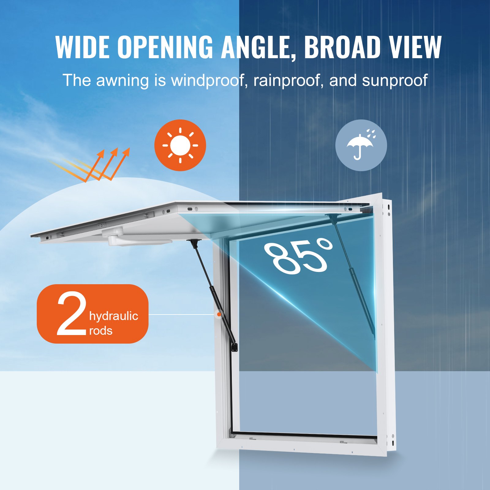 VEVOR Food Truck Window 915 x 915 mm Aluminum Alloy Service Window for Food Trucks, Swivels up to 85° Serving Window with Awning Door and Pull Hook, for Food Trucks