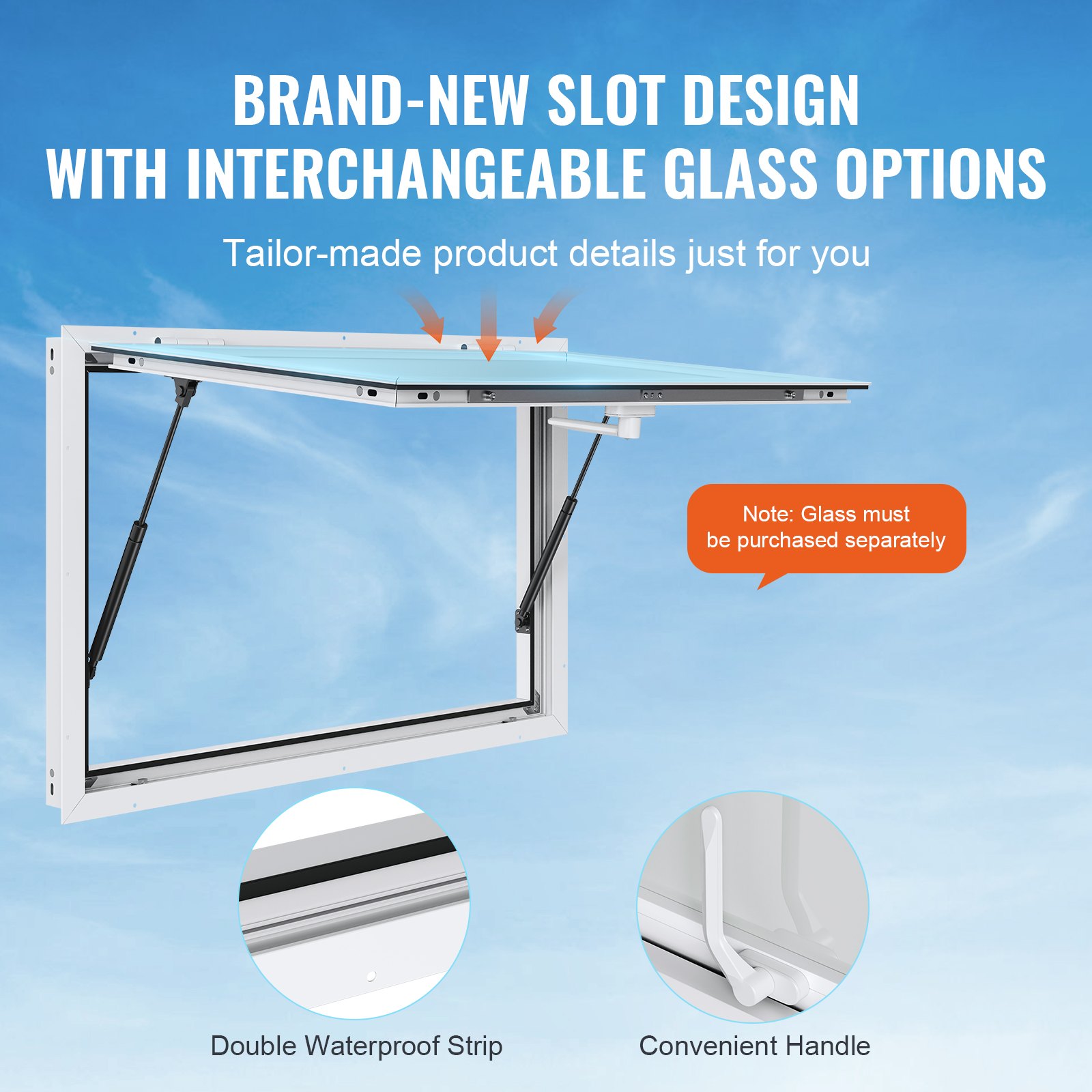 VEVOR Food Truck Window 1220 x 915 mm Aluminum Alloy Service Window for Food Trucks, Swivels up to 85° Serving Window with Awning Door & Pull Hook, for Food Trucks