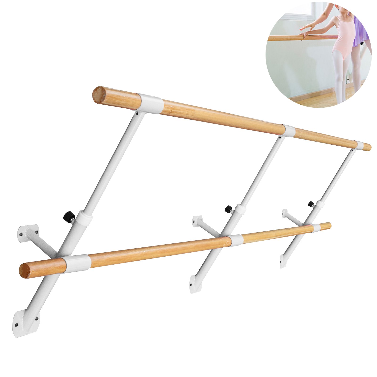 VEVOR Barra de Ballet 4M, Barras de Ballet 4M, Barra Ballet Doble, Barra Ballet para Montar en Pared, Barra de Ballet Color Blanco, Altura Ajustable, para Hogar, Escuela, Estudio de Baile y Gimnasio