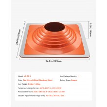 VEVOR Bota Tapajuntas para Tuberías de Techo de Metal 625 x 625 x 135 mm Rojo