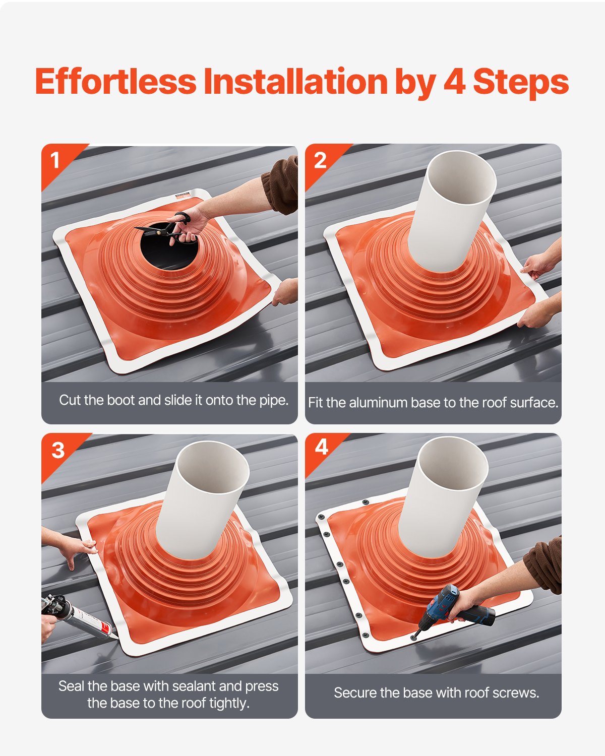 VEVOR pipe collar, suitable for pipe outer diameters from 254 to 457 mm, roof penetration, roof sealing flange -74 to 225 ℃, metal base, for chimneys, wood stoves & external ventilation pipes