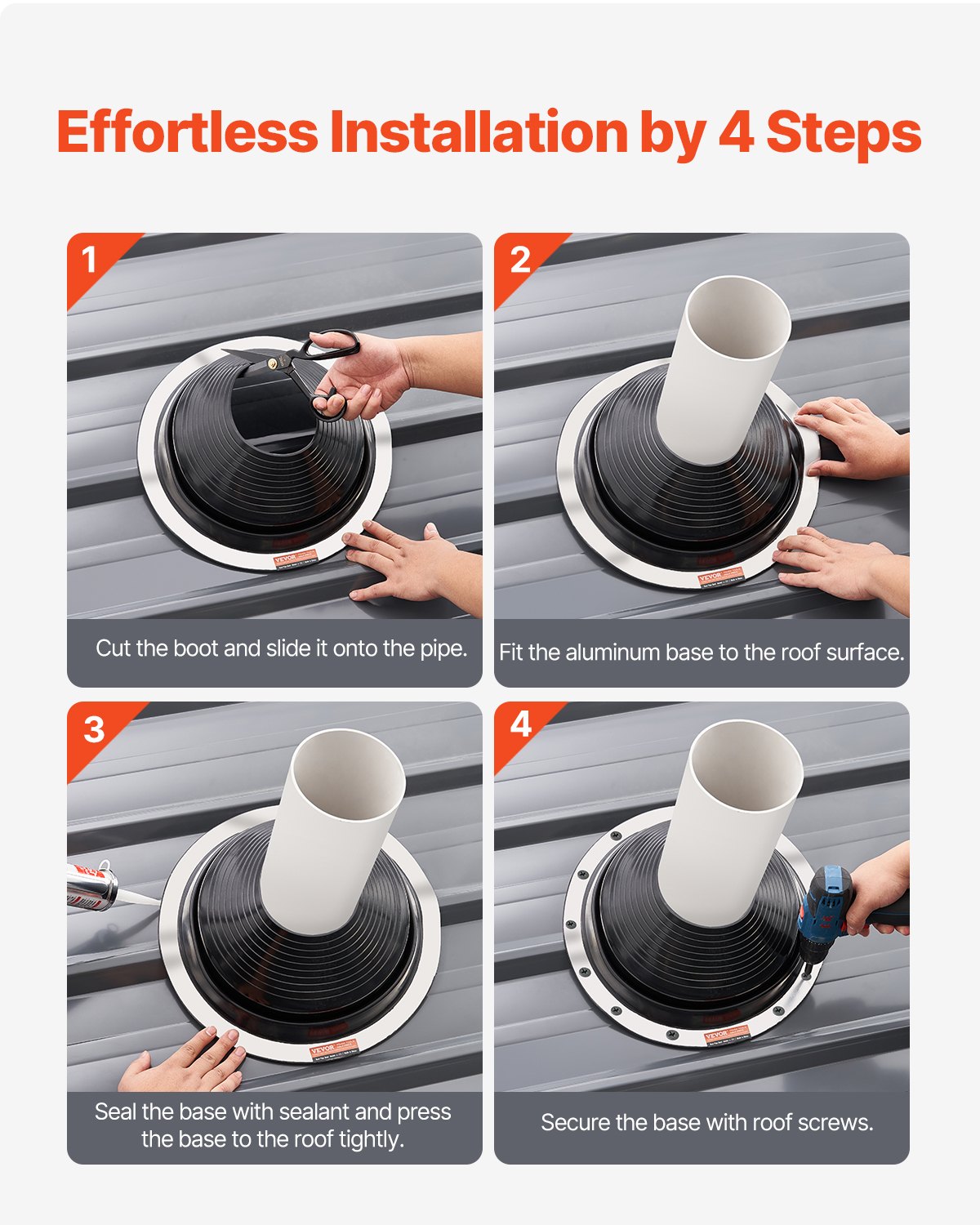 VEVOR 2-piece pipe collar set, suitable for pipe outer diameters from 150 to 280 mm, EPDM roof penetration, roof sealing flange -55 to 100℃, for chimneys, wood stoves and external ventilation pipes