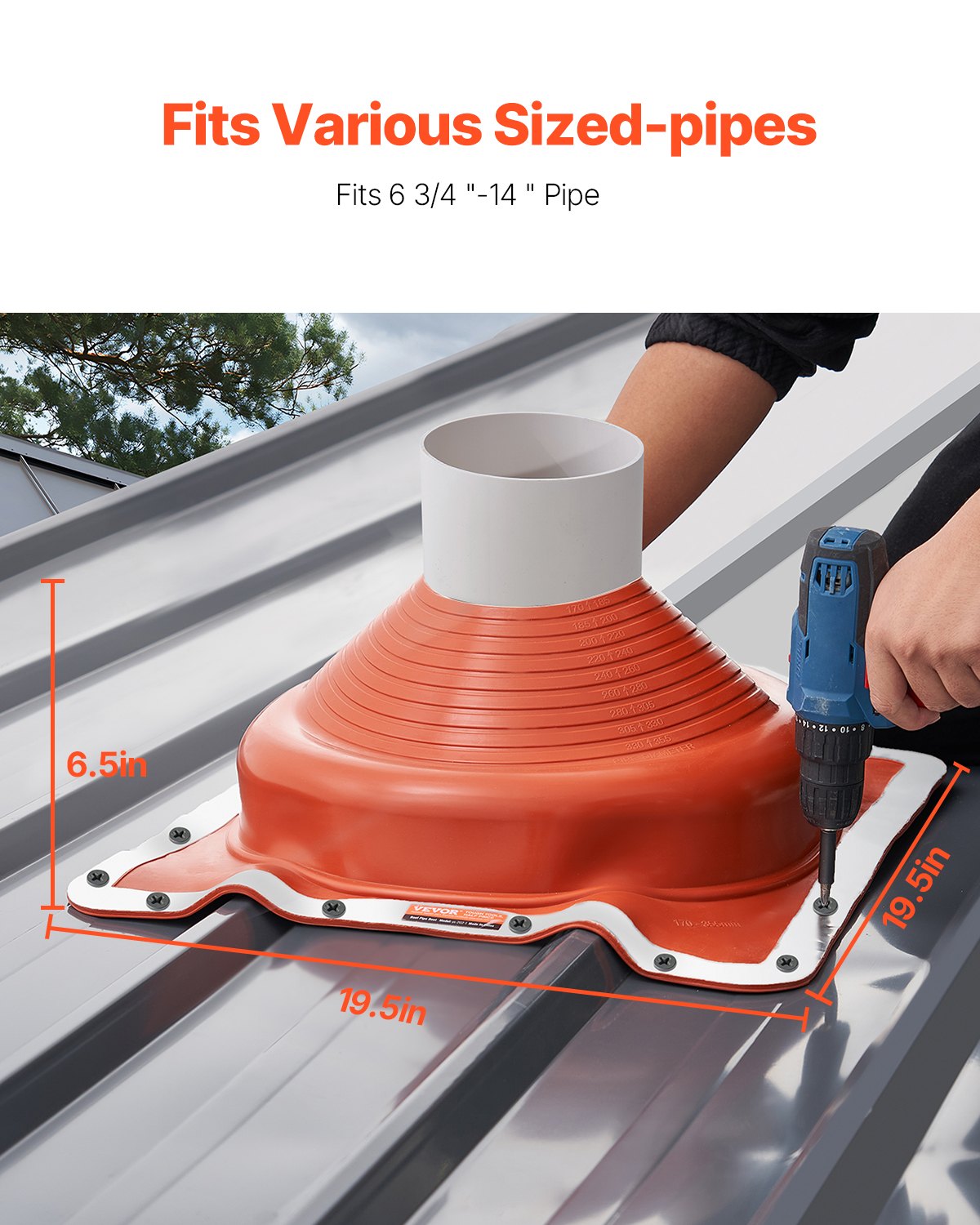 VEVOR 2 Botas de Tapajuntas para Tuberías de Techo, Se Adaptan a Tuberías con Diámetro Exterior de 170-355 mm, Tapajuntas Flexible de Silicona para Tuberías de Techo, -74 ℃-225 ℃, 495 x 495 x 165 mm