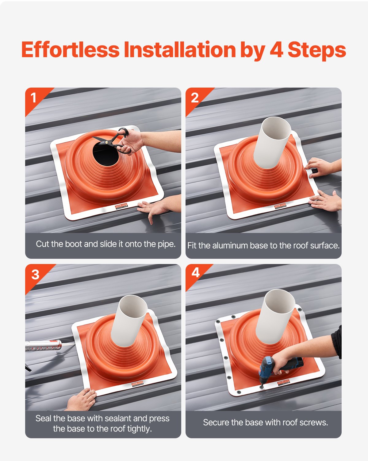 VEVOR 2 Botas de Tapajuntas para Tuberías de Techo, Se Adaptan a Tuberías con Diámetro Exterior de 170-355 mm, Tapajuntas Flexible de Silicona para Tuberías de Techo, -74 ℃-225 ℃, 495 x 495 x 165 mm