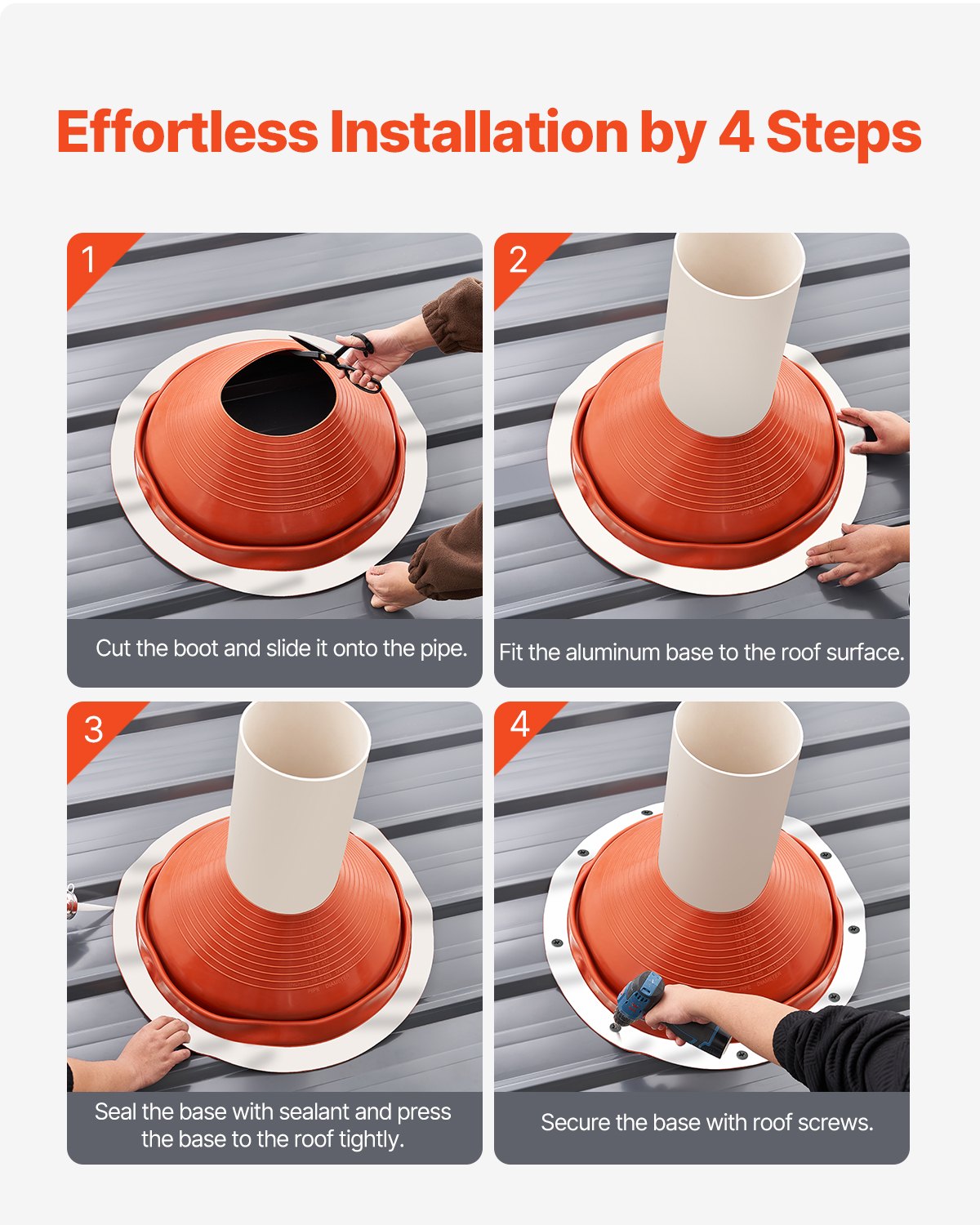 VEVOR pipe collar, suitable for pipe outer diameters from 254 to 483 mm, roof penetration, roof sealing flange -74 to 225℃, metal base, for chimney, wood stove and external ventilation pipe