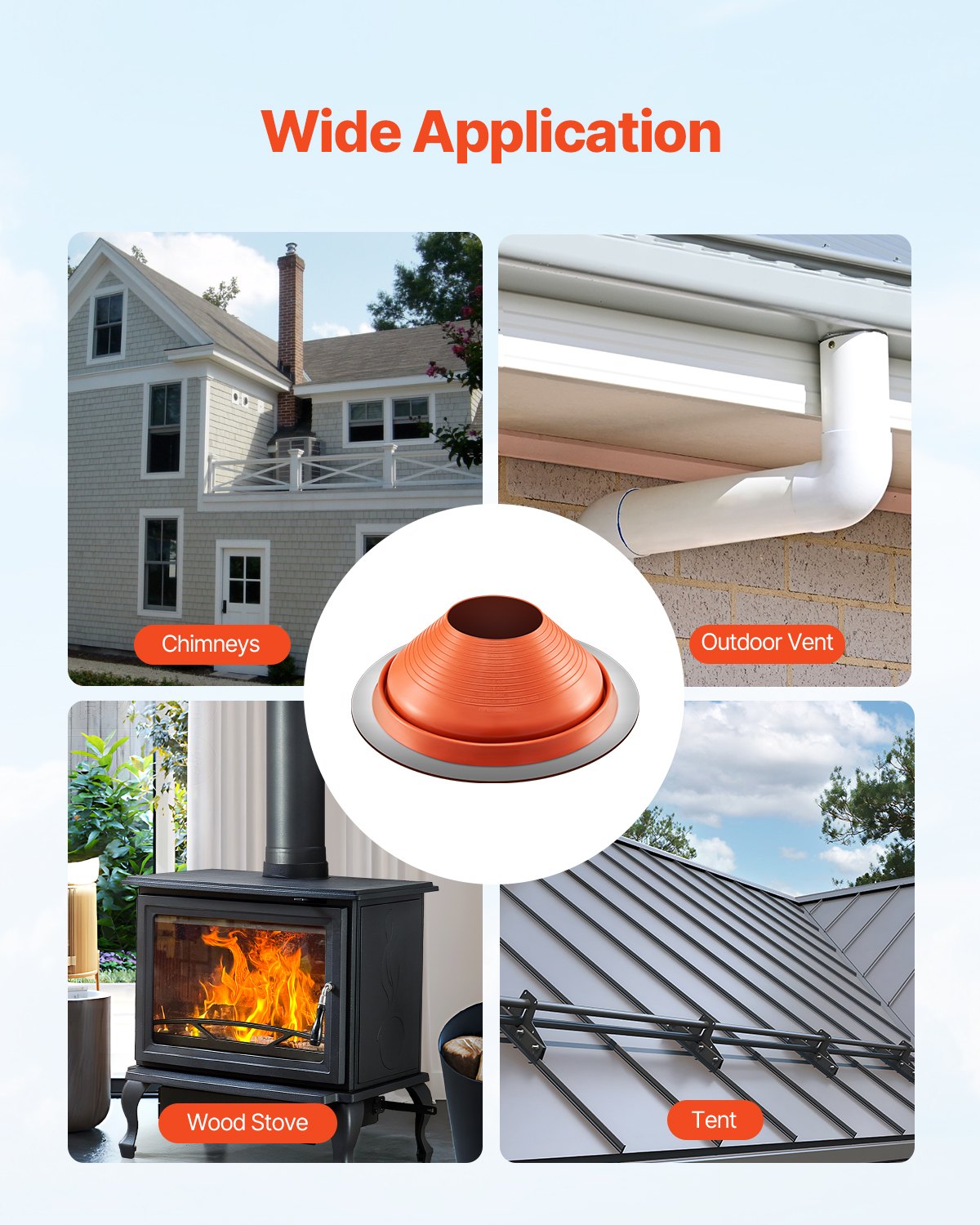 VEVOR pipe collar, suitable for pipe outer diameters from 254 to 483 mm, roof penetration, roof sealing flange -74 to 225℃, metal base, for chimney, wood stove and external ventilation pipe