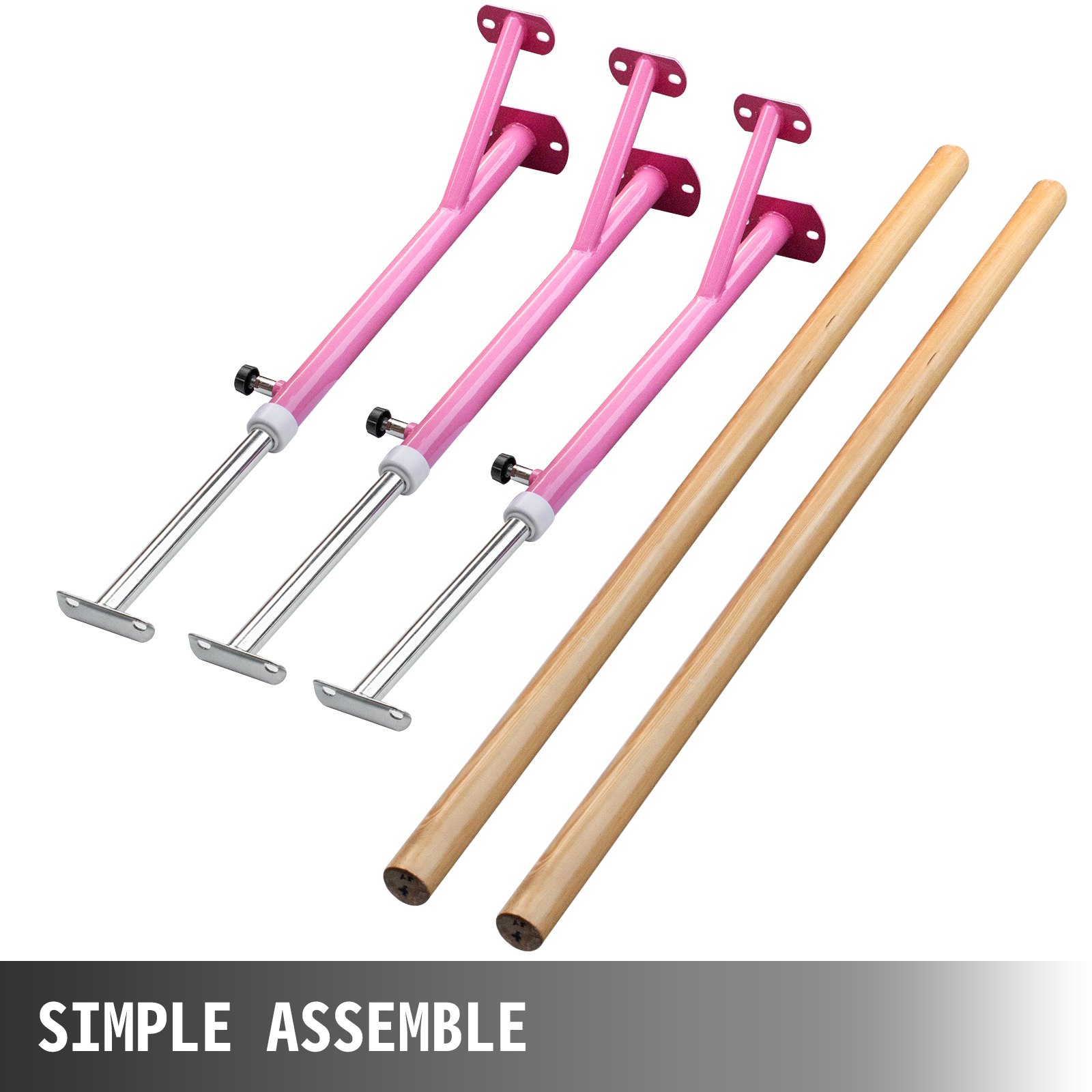 VEVOR Barra de Ballet 3M Barra ballet Portátil Altura Ajustable 75cm-115cm, Barra Ballet Portátil Rosa, Barra de Ballet Móvil Capacidad hasta 150 kg para Hogar, Escuela, Estudio de Baile y Gimnasio