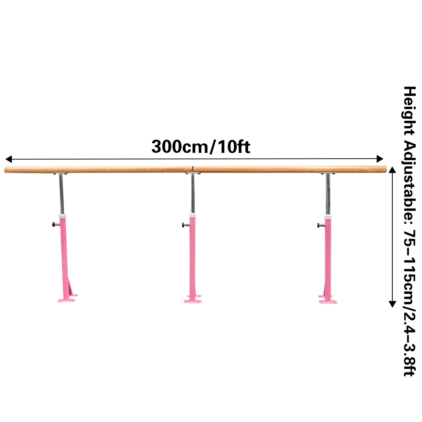 VEVOR Barra de Ballet 3M Barra ballet Portátil Altura Ajustable 75cm-115cm, Barra Ballet Portátil Rosa, Barra de Ballet Móvil Capacidad hasta 150 kg para Hogar, Escuela, Estudio de Baile y Gimnasio