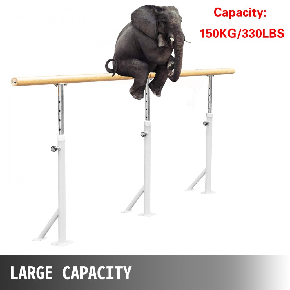 VEVOR Barra de Ballet 3M Barra Ballet Portátil Altura Ajustable 75cm-115cm, Barra Ballet Portátil Blanco, Barra de Ballet Móvil Capacidad hasta 150 kg para Hogar, Escuela, Estudio de Baile y Gimnasio